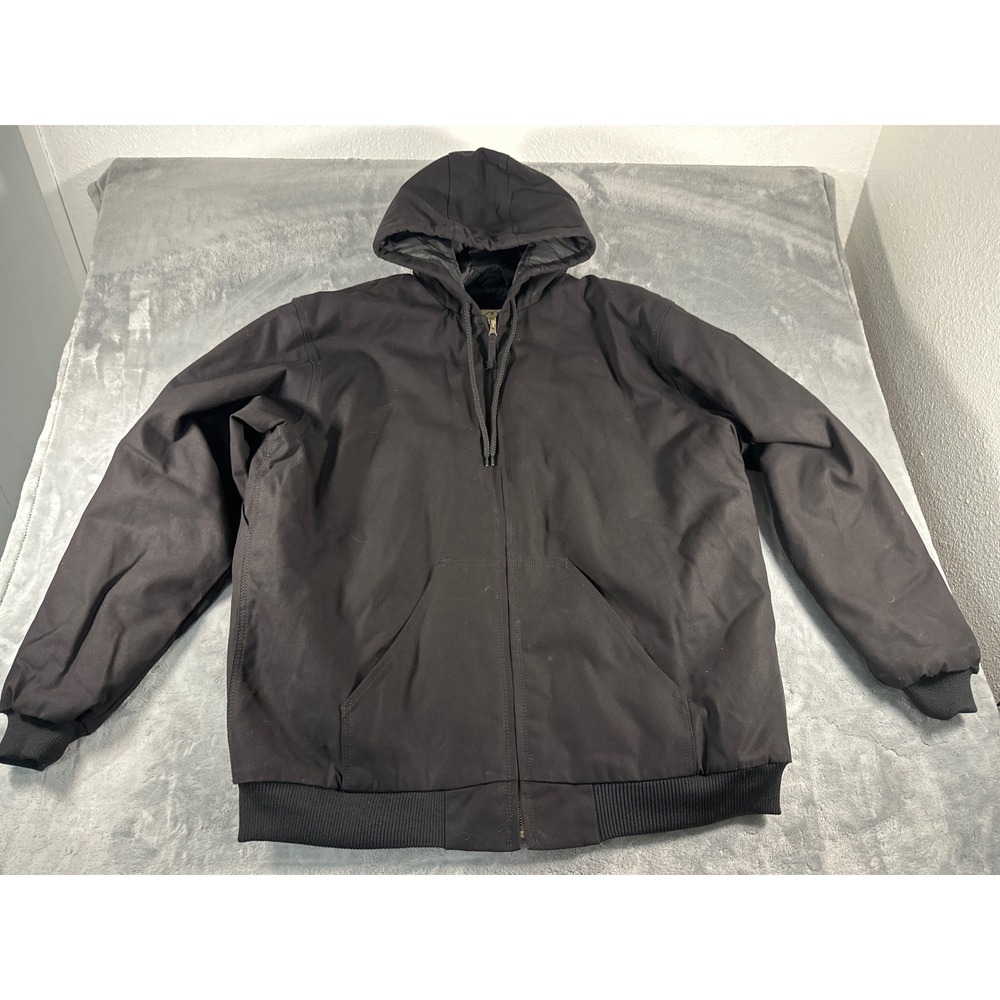 Blue Mountain Mens 2XL Tall Black Canvas Hooded Work Jacket Quilted Lined Bomber
